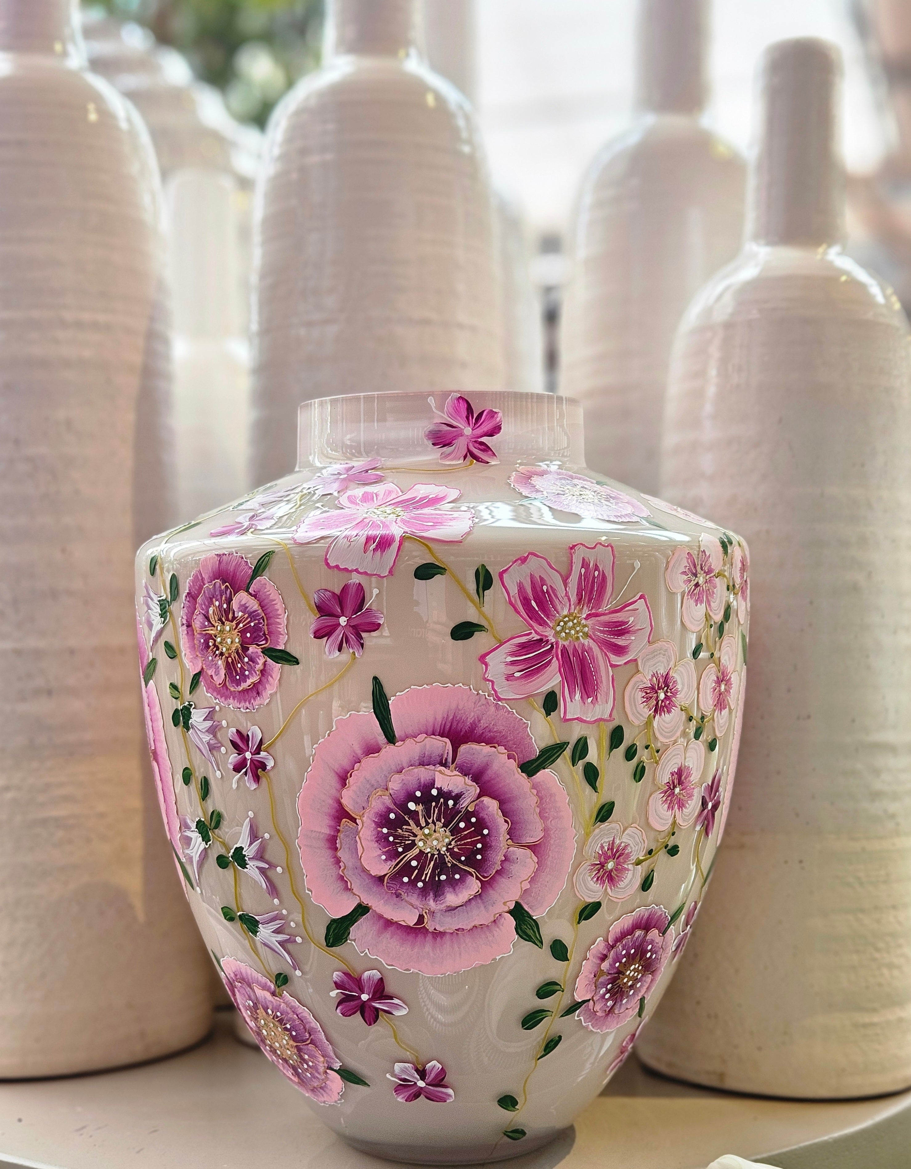 Hoogglans Vaas - Pink Garden