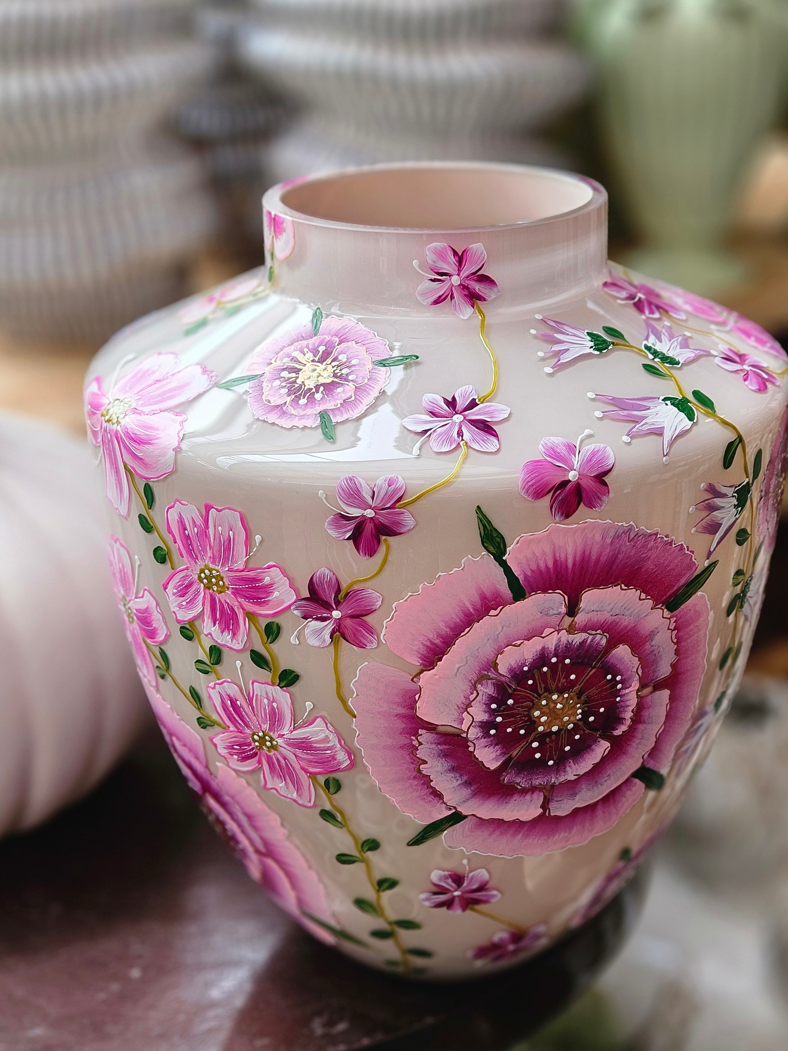 Hoogglans Vaas - Pink Garden